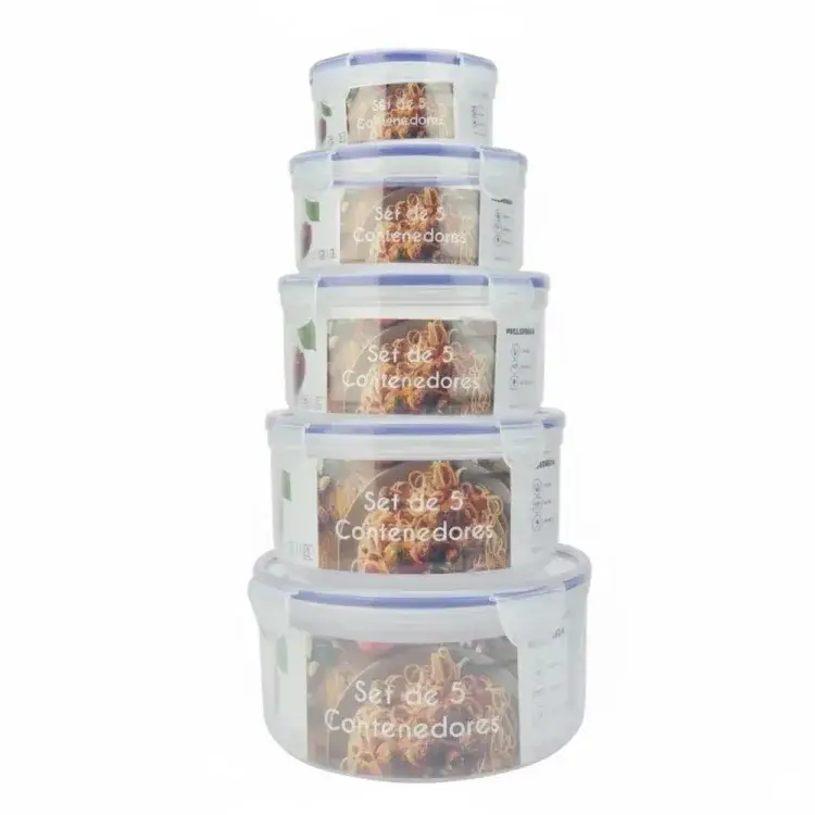 Set 5 Tuppers  Redondos Herméticos Hellodream Prácticos para Alimentos