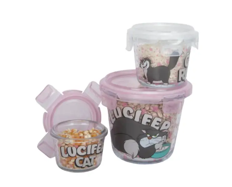 Set 3 Tuppers de Vidrio Disney Lucifer Herméticos Prácticos
