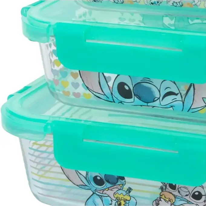 Set 3 Tuppers de Vidrio Stitch Disney Herméticos Resistentes