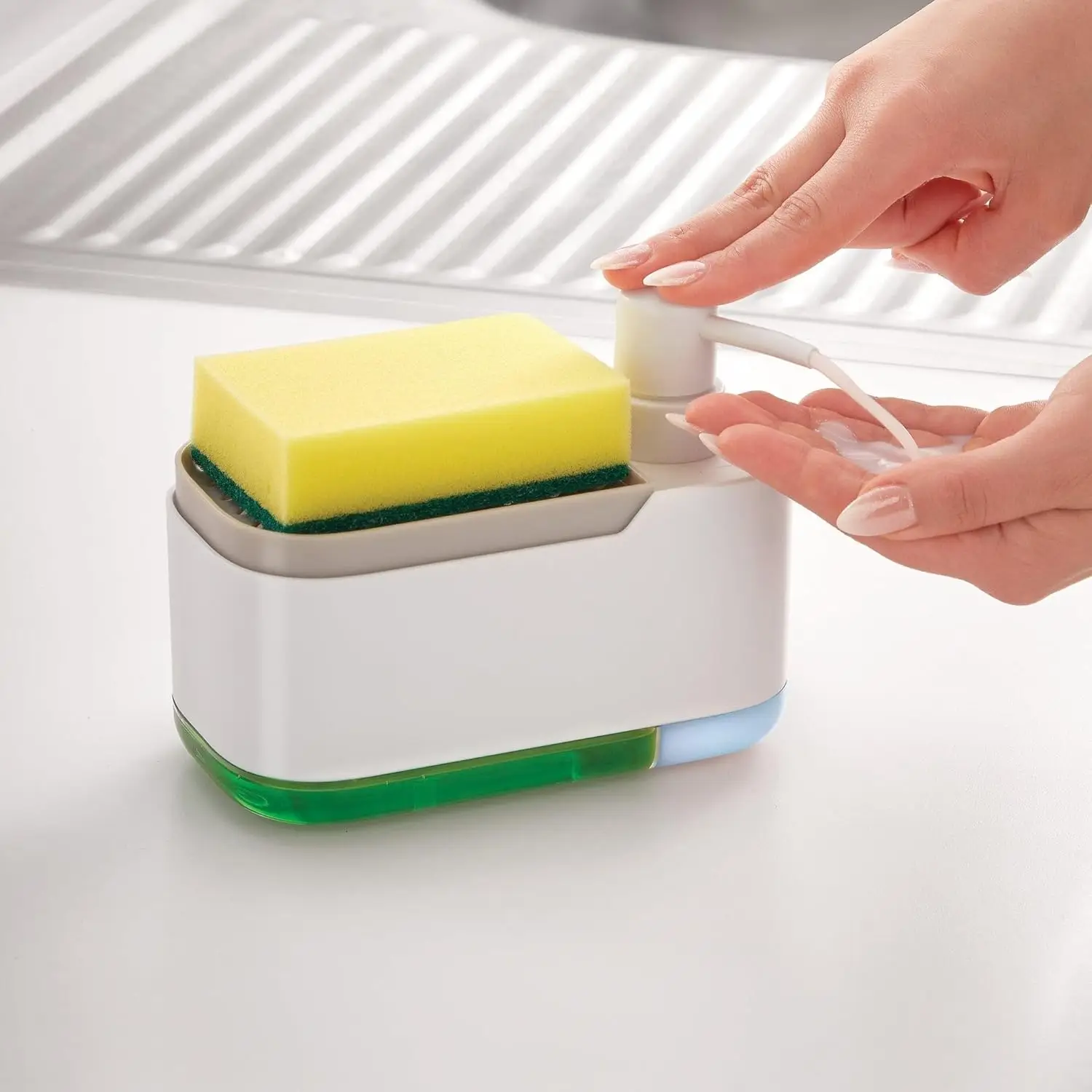 Dispensador Betterware Eco Push Dúo con Esponja y Doble Depósito