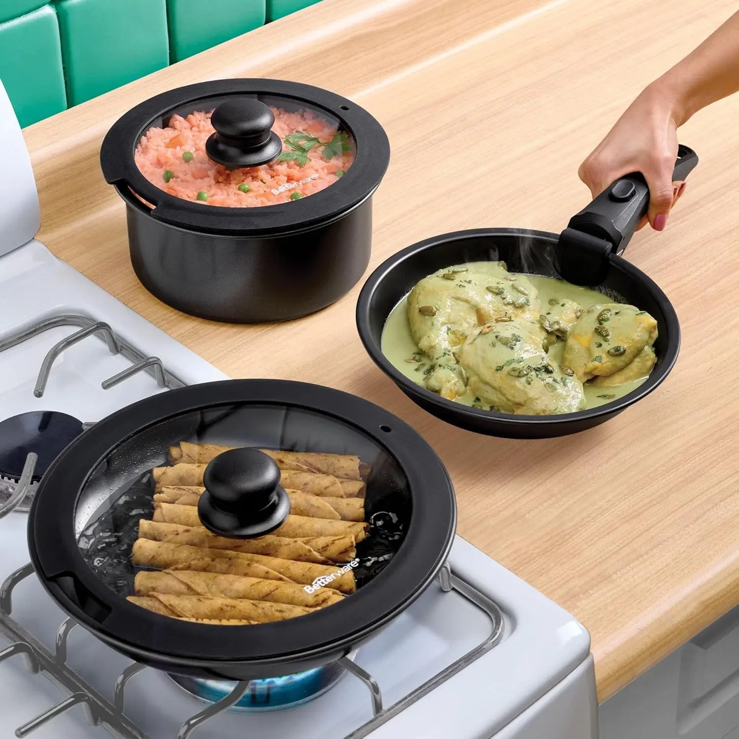 Batería Betterware Click Chef 6 Piezas Antiadherente con Mango Removible