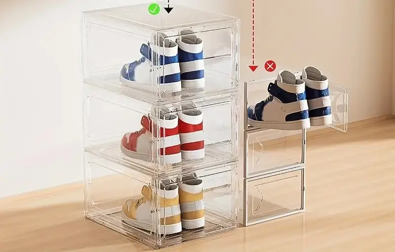ZAPATERA CRISTAL - 4 cajas/estante Plástico Transparente, para zapatos, sneakers, apilables