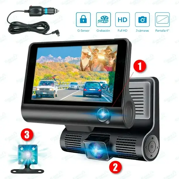 🚗📷 Cámara de Vigilancia para Auto con 2 Cámaras (Frontal + Reversa) y Pantalla HD 🖥️