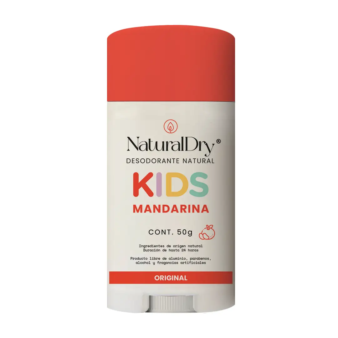 NaturalDry Kids Mandarina - Desodorante infantil unisex Natural para niños - Sin aluminio - Sin parabenos - Aroma Mandarina - En barra (1 Unidad)